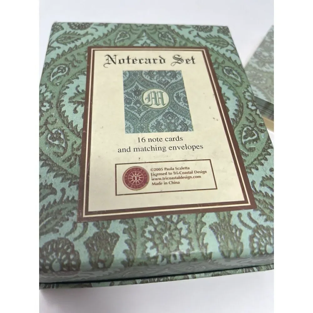 NEW Paula Scaletta Boxed Set Monogrammed Initial Notecards Letter M Blue Green